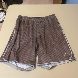 Adidas gray/dark gray shorts with pockets and drawstrings, shock pattern design
